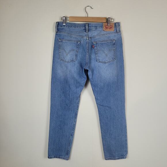 Levi's 501 Jeans Womens 32x27 Blue Denim Button Fly Mid Rise Tapered Distressed - Picture 3 of 9